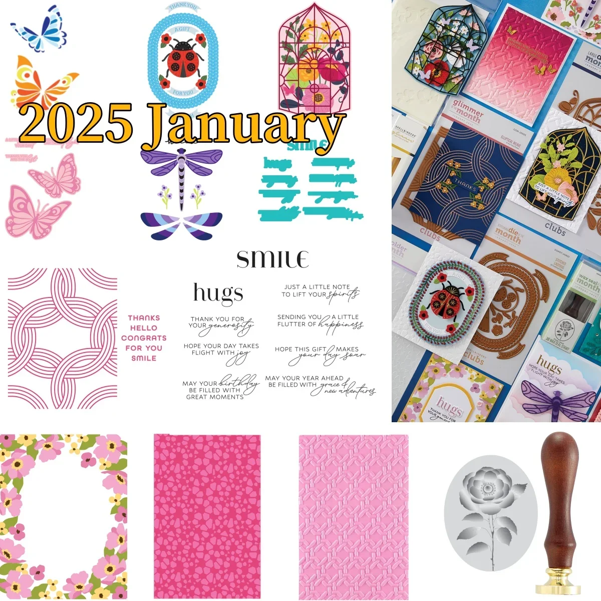 

2025 Spring Dragonfly Butterfly Floral Frame New Stamps Cutting Dies Press Plate Wax Stamper for DIY Making Card Scrapbook Craft