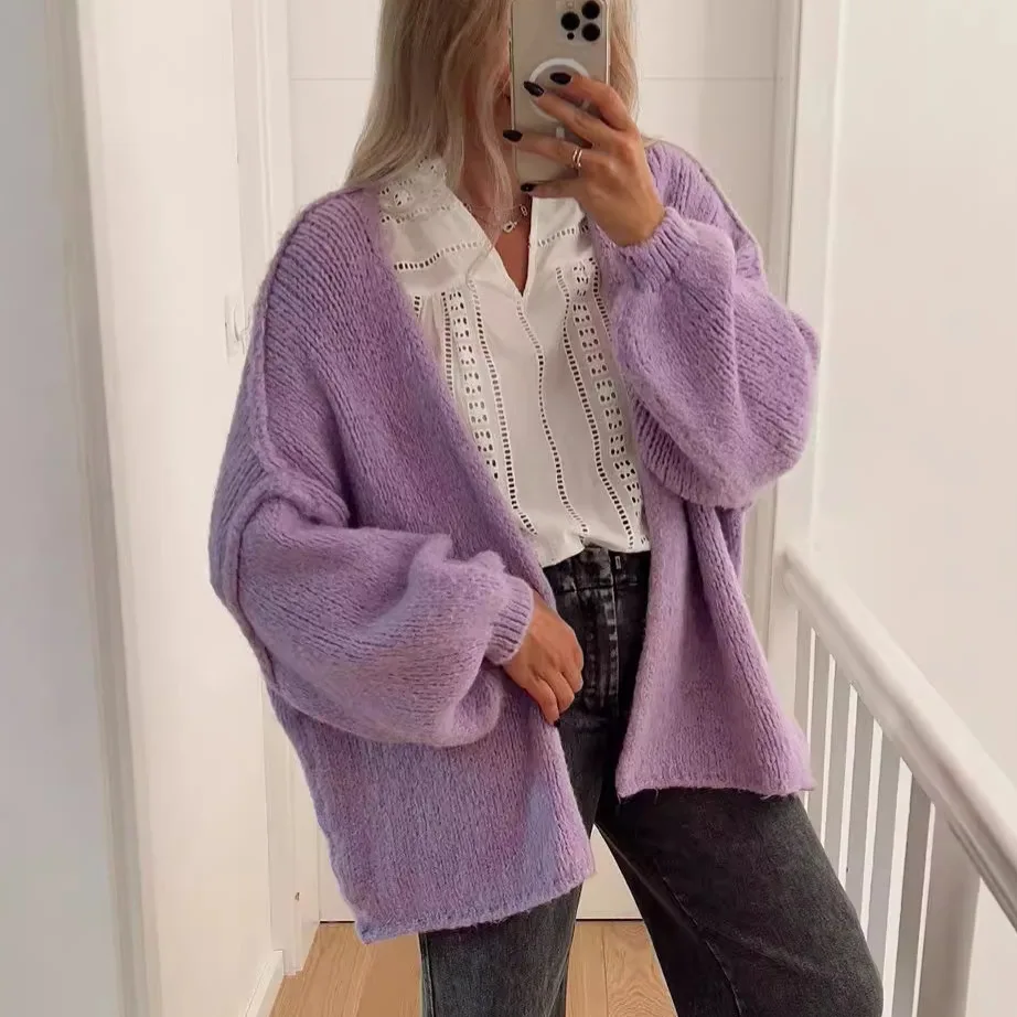 Oversized Cardigan for Women Winter Knitted Sweater Solid Color Thick Needle Knitwear Cropped Cardigans Coat Autumn Clothes