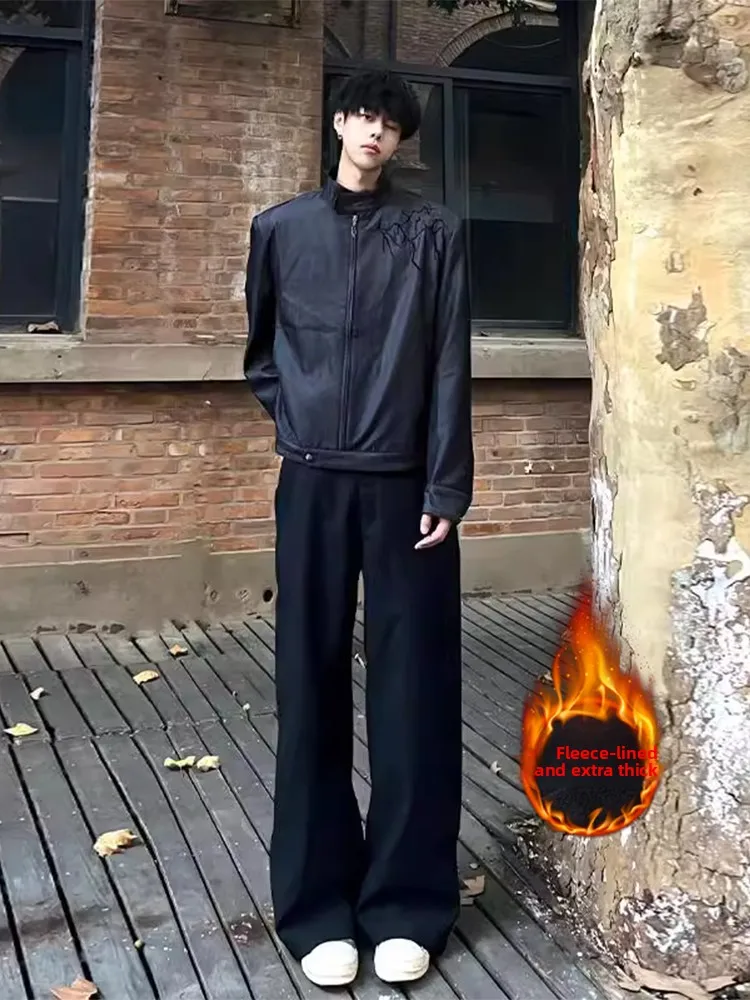 

Cleanfit Men's Bla Flared Trousers Straight Cut Suit Pants Fce Lined Spring Autumn High Waist Zipper Fly Casual Wear