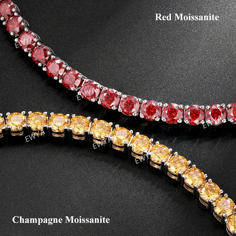 EWYA GRA Certified 3/4/5/6.5MM Full Red Blue Green White Moissanite Tennis Bracelet for Men Women S925 All Diamond Bracelets
