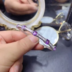 Brand Boutique Jewelry 925 Sterling Silver Natural Amethyst Women's Bracelet Girl Birthday Gift Christmas Party