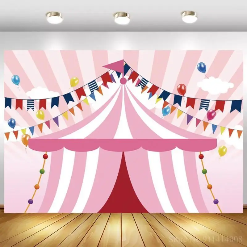 

Circus Carnival Backdrop Banner For Birthday Party Pink Tent Circus Photography Background for Photo Booth Photoshoot Decor