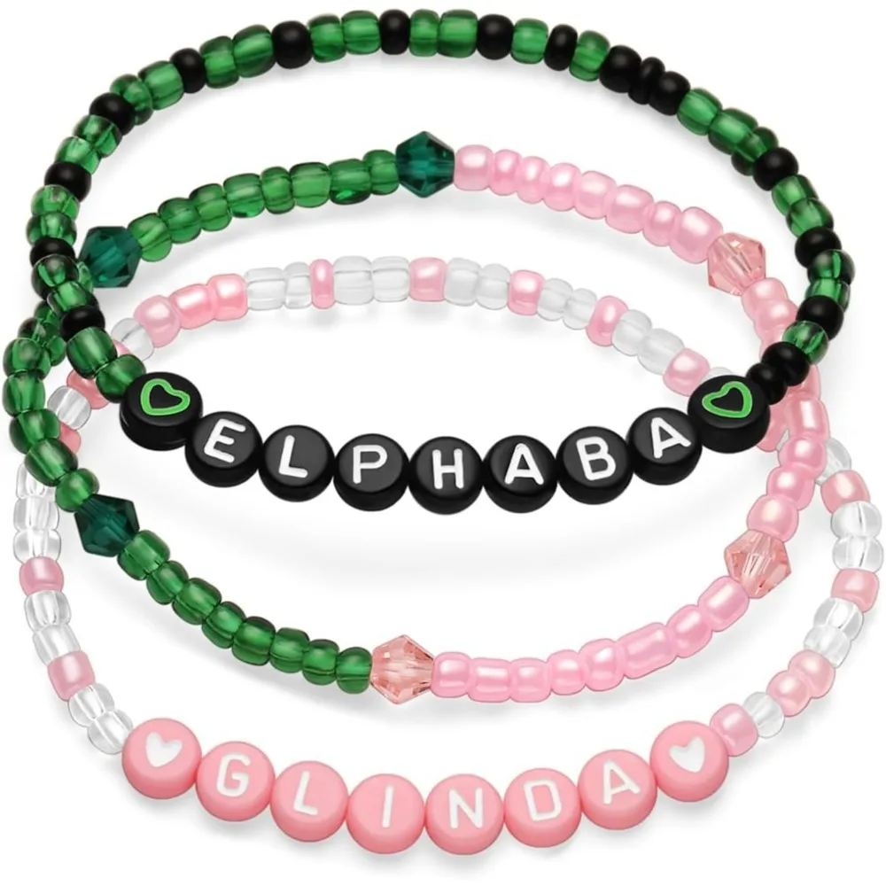 Friendship Bracelet Green Pink Witch Beaded Elastic Bracelet with Wicked Bracelets Christmas Jewelry Gifts for Fans Party
