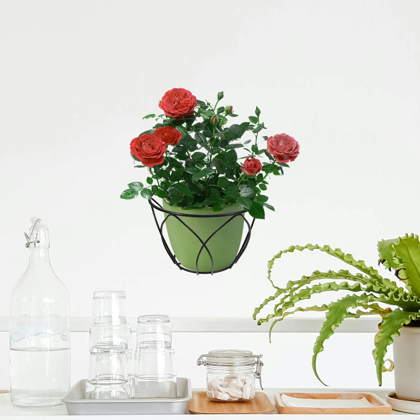 

Набор из 1 черного металлического подвесного кашпо-корзины для цветов на перила, для балкона, сада, уличного использования, подставка для растений