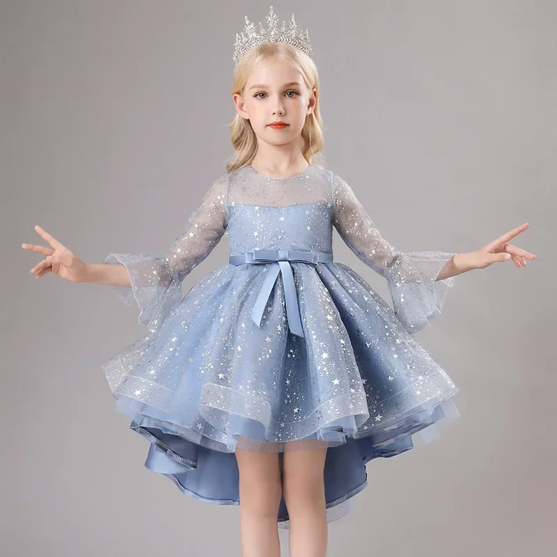 Baby Girls Party Christmas Gala Wedding Birthday Princess Dresses Kids Dress 5 8 To 10 11 Years Children\'s Blue Elegant Costumes