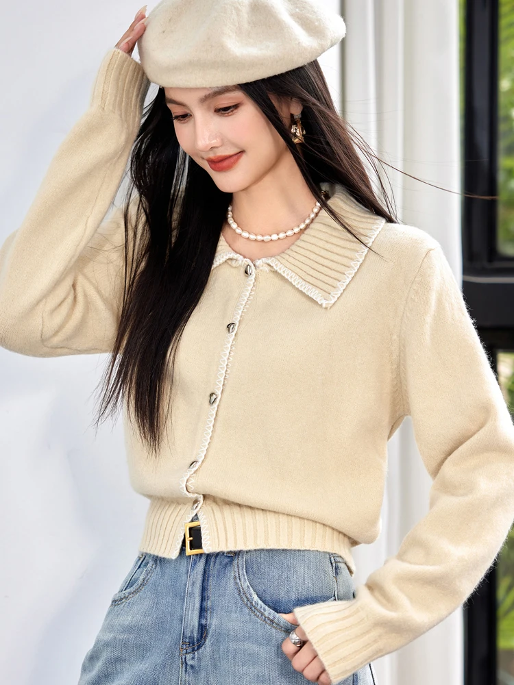 Fashion Sweet Knitted Cardigan Women 2024 Autumn Winter Chic Design Long Sleeve Sweater Casual Versatile Tops