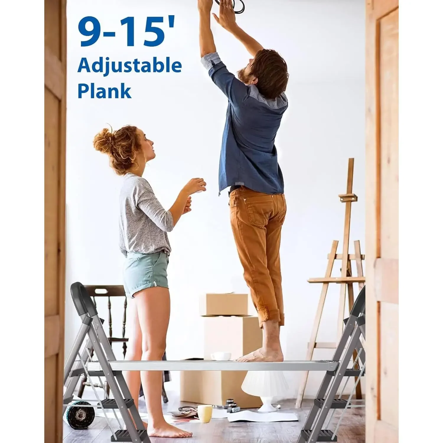 W_Aluminum Work Plank, 9-15ft Telescoping Plank, 440lbs Capacity Aluminum Extension Boards, Aluminum Scaffoldi