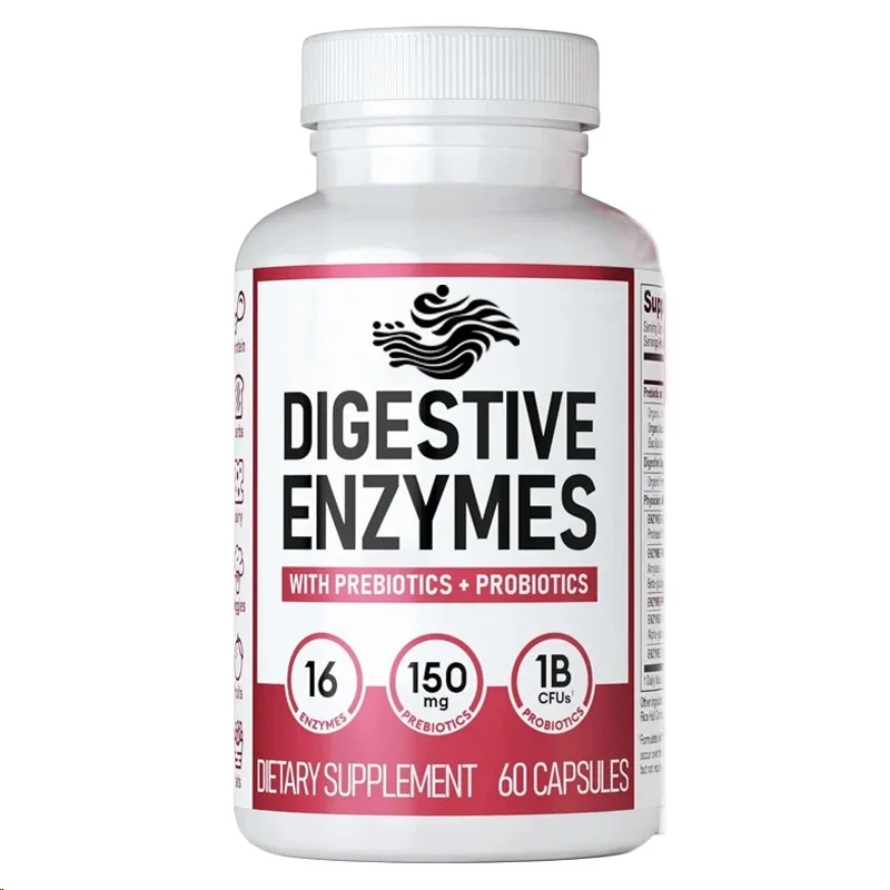 Digestive Enzymes, Organic Prebiotics, And Probiotics Promote Digestive And Intestinal , Relieve Bloating With 60 Capsules