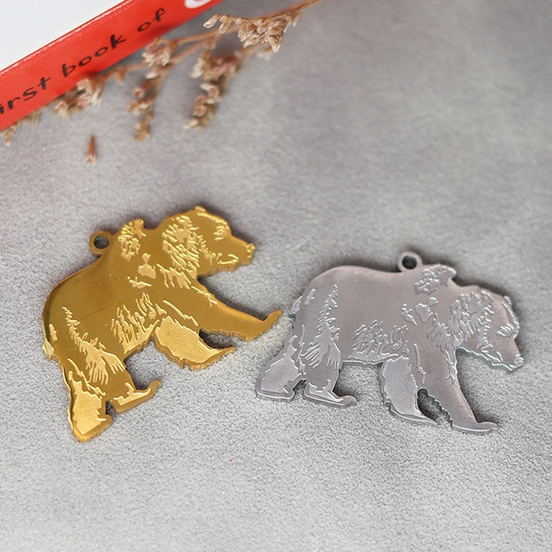 2pcs Punk Wild Animal Lion Brown Bear Polar Bear Wisent Charms For Jewelry Making Stainless Steel Pendant Fit diy Accessories