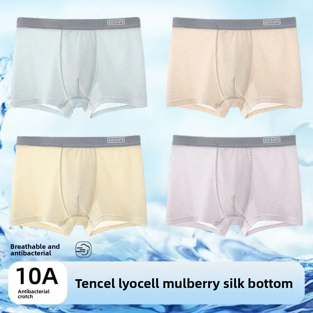 

4Pcs Fashion Thin Ice Silk Boxer Briefs Seamless Underpants Ice Silk Boxers Elastic 4PCS Underwear for Men Gifts