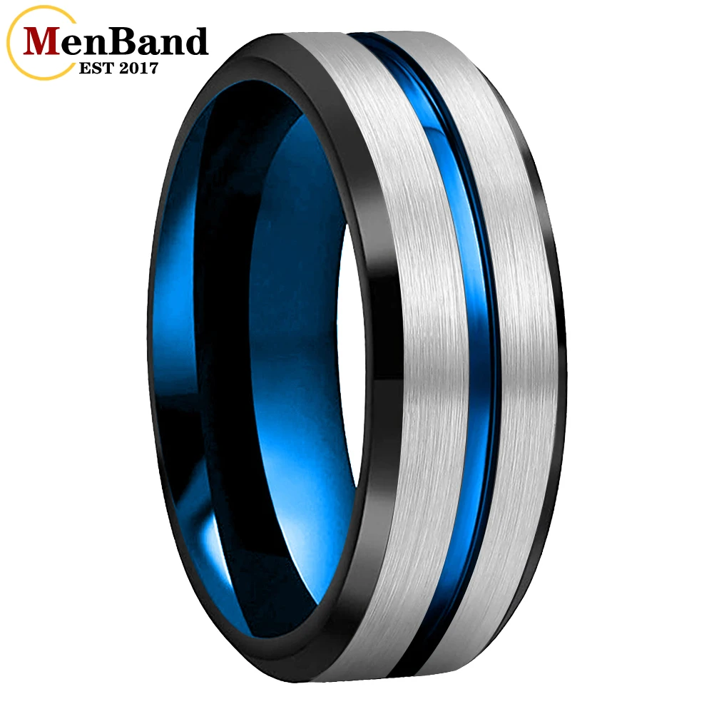 

MenBand Fashion 8MM Black Center Grooved Flat Brushed Finish Men Women Tungsten Carbide Wedding Ring Comfort Fit Size 6-15