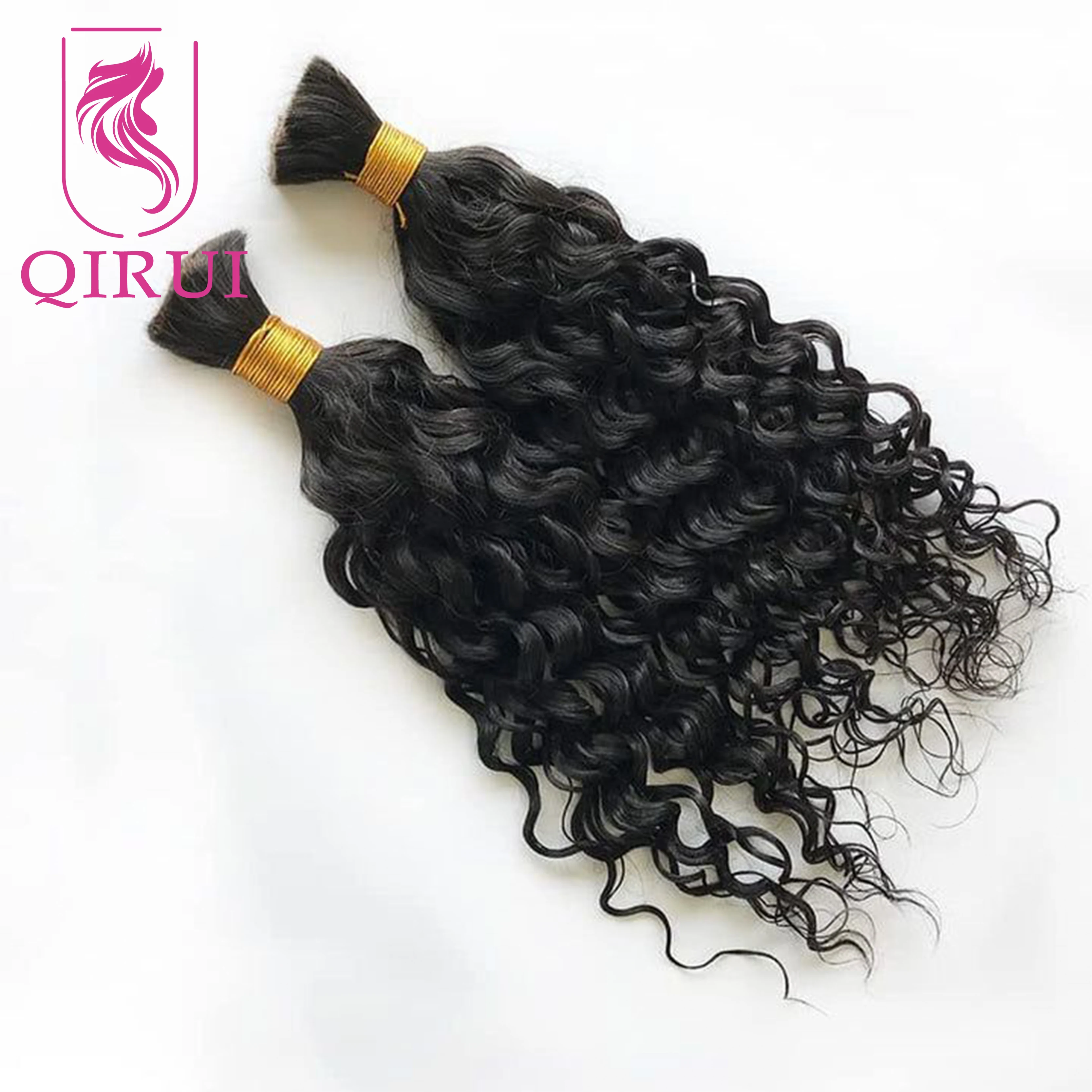 Bulk Braiding Human Hair Water Wave Bundles No Weft Wholesale Double Drawn Curly Bulk Human Hair For Braiding Color #2 #4