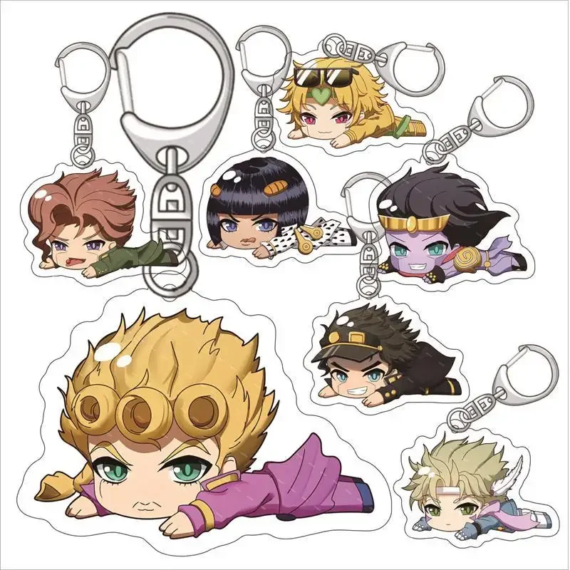 6CM Acrylic Lying Down Jonathan Joseph Higashikata Josuke Key Chains Creative Double Sided Fashion Jewelry Adorable Accessories