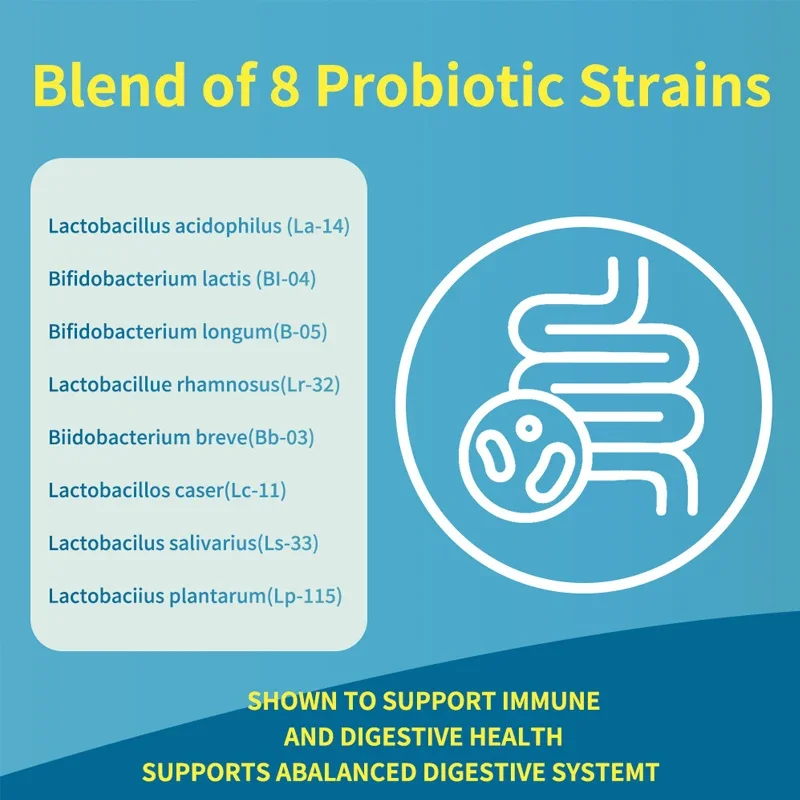 Mélanger 60 capsules de huit probiotiques pour restaurer l'équilibre des bactéries bénéfiques, soulager la diarrhée et le gonflage