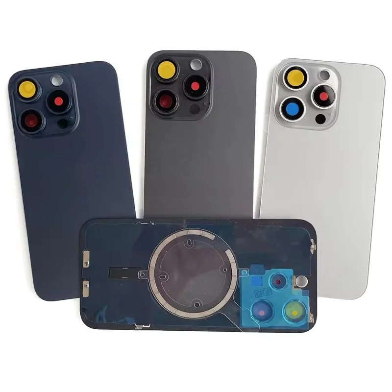 

Back Glass for iPhone 15 Pro -15 Pro max Rear Housing Door with Metal Plate Magnetic camera lens glass