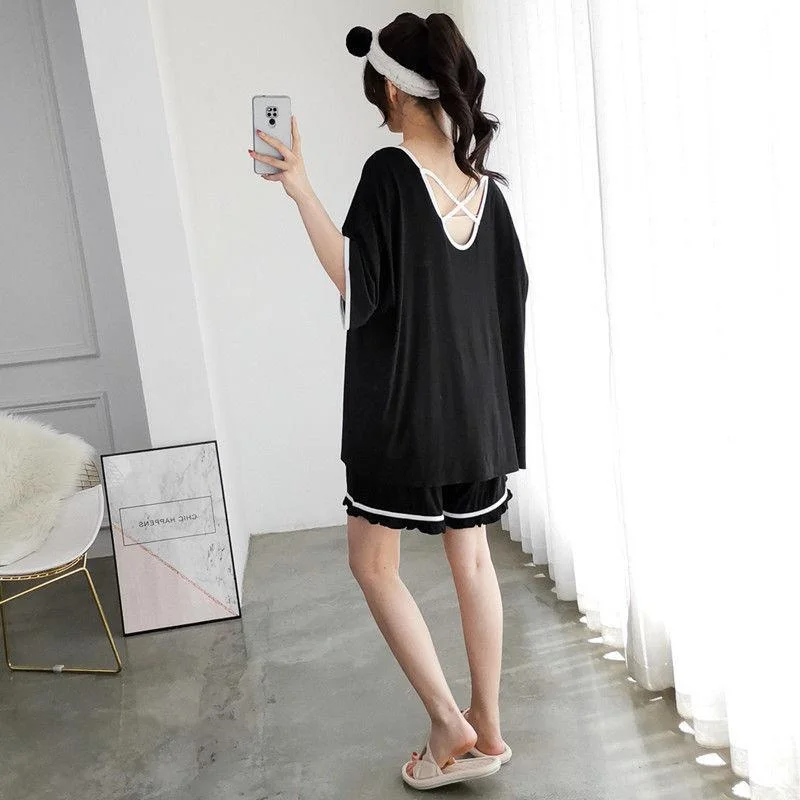 

plus Size Women's Summer Spwear ort Sve Bal Thin Home Clothes ort Pants Two-Piece Set High Waist Casual Sle