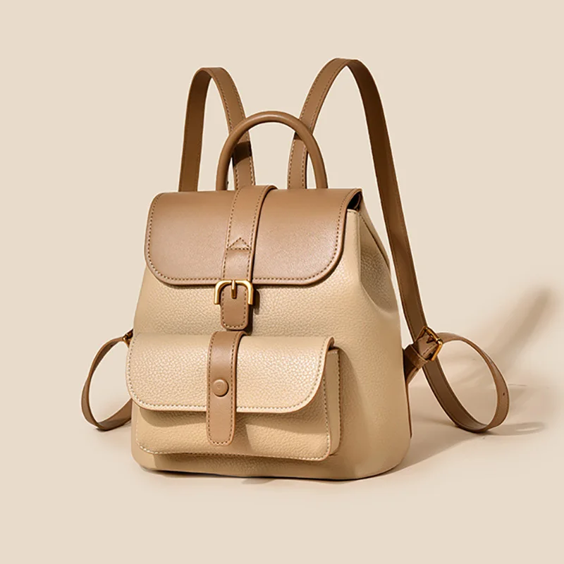 Korean Fashion Women's Backpack Casual Commuter Mini Backpack Luxury Retro Soft PU Two-shoulder Bag Flap Zip Cute Backpacks