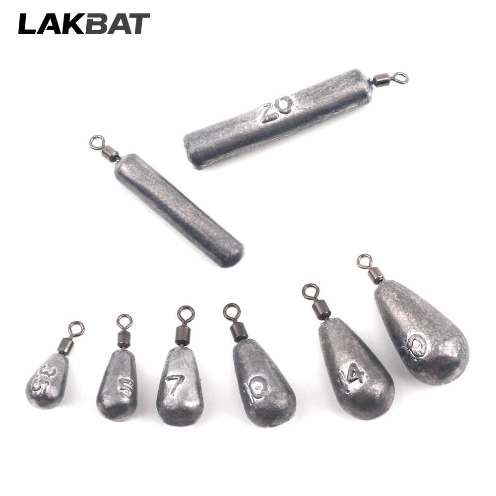 LAKBAT Angelgewichte 20 Stück 3,5g 5g 7g 10g 14g 20g Tube Bullet Quick Rod Jig Head Casting Metall Angelzubehör Pesca Plumb Anhänger
