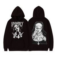 Street Hip-Hop Nun Print Fleece Sweater Harajuku Autumn and Winter Casual Long-sleeved Top Antisocial Men's Hoodie