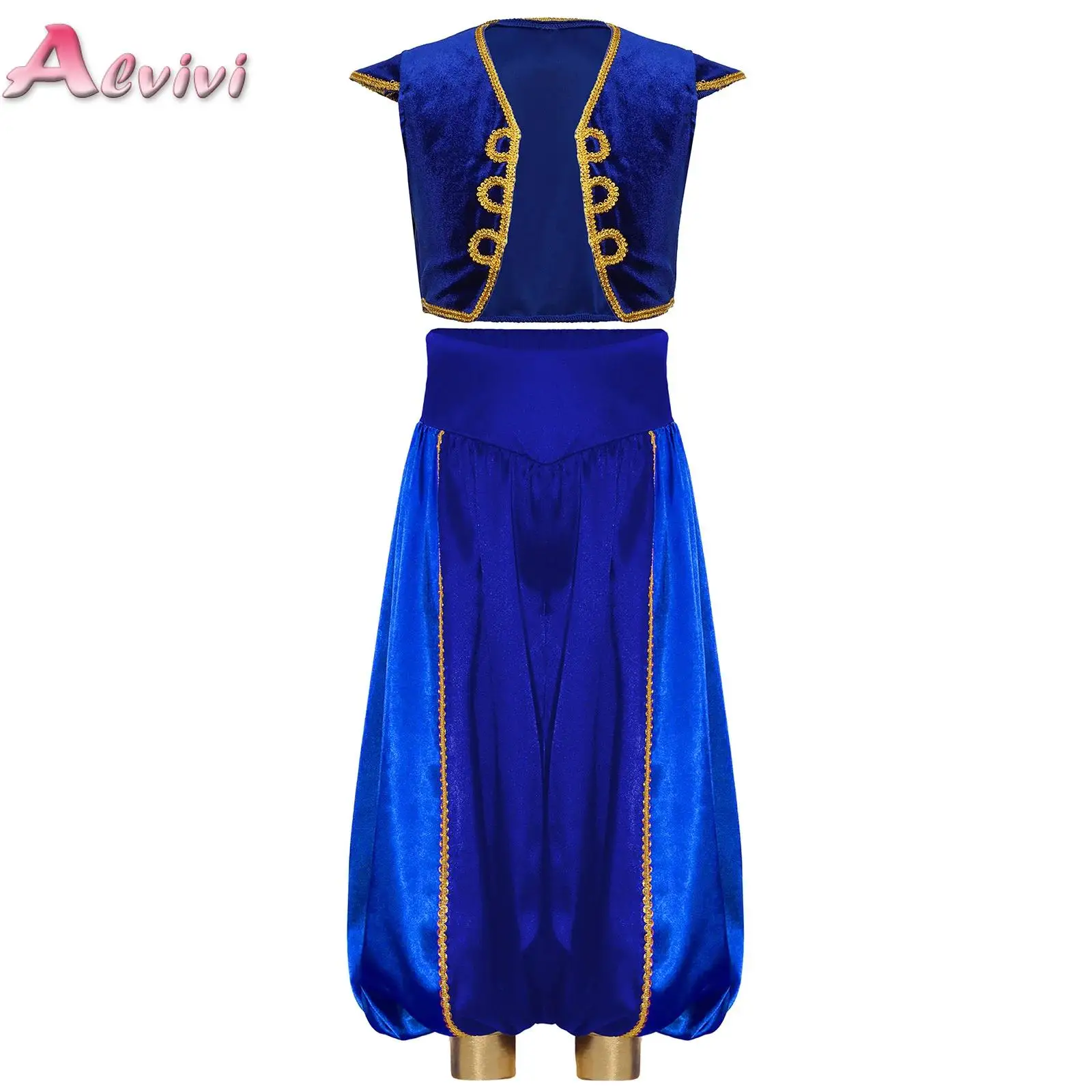 

Kids Boys Prince Costume Halloween Arabian Prince Fairy Tale Character Cosplay Suits Belly Dance Vest with Satin Bloomer Set