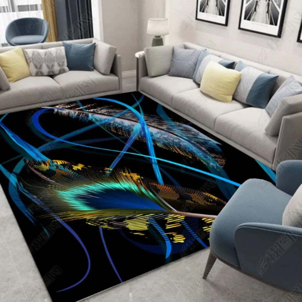 

1pc Carpet Feather Geometry Print for Home Living Room Bedroom Decoration Non-slip Rug Floor Mat Surface Comfortable Carpet Gift
