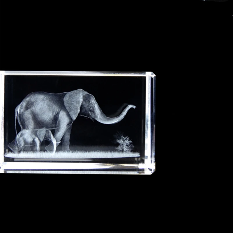 REGALO di elefante/arte di cristallo incisa al laser 3d di figurine di elefante incisione di cubetti di cristallo per la decorazione domestica di