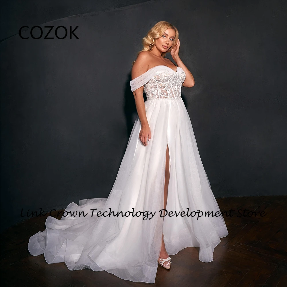 COZOK-Robes de Mariée à Fente Latérale pour Femme, Patients de Balayage avec Dentelle, Nouvelle Collection d'Été