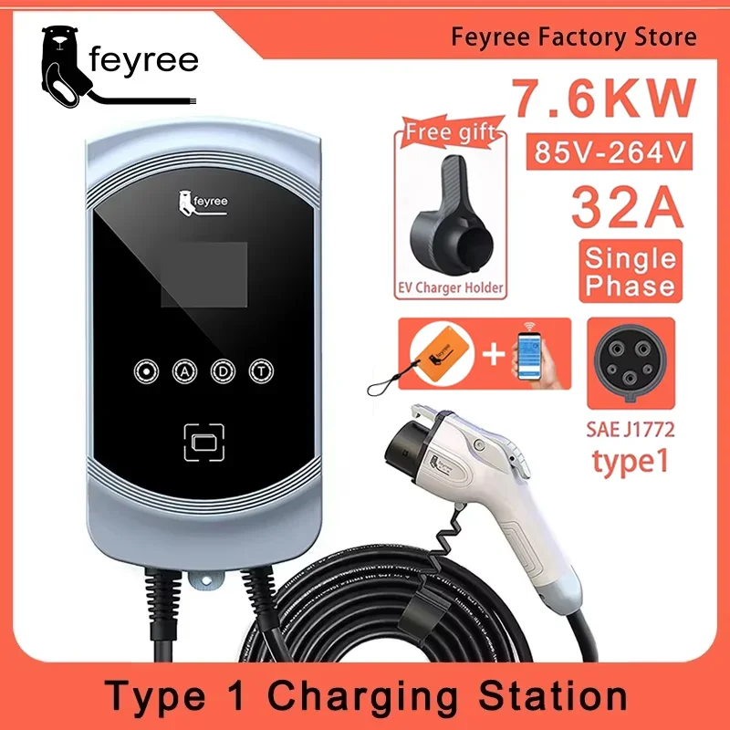 feyree APP Control EV Charger Type1 Cable j1772 Socket 32A 40A 50A Single Phase EVSE Wallbox Charging Station for Electric Car