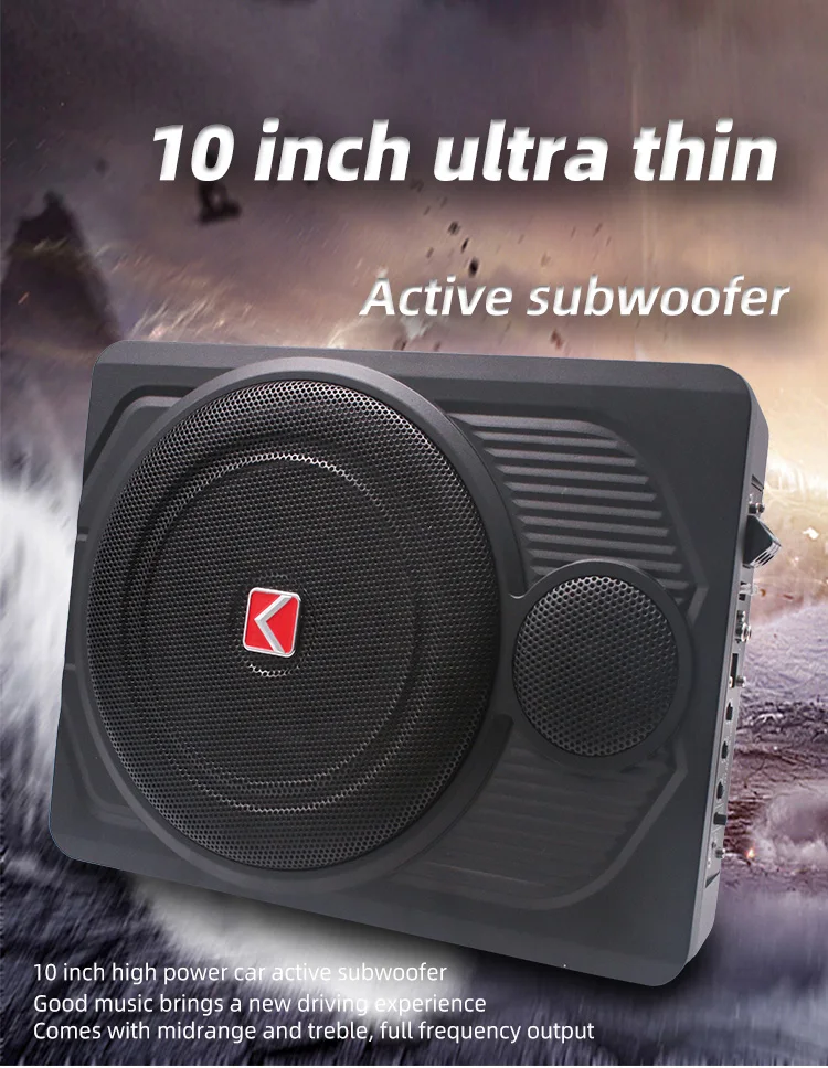 Thickened panel Enhanced bass Under Seat RMS Power 120W 10inch Large magnet horn Car Audio Active Subwoofer with 25-core Tweeter