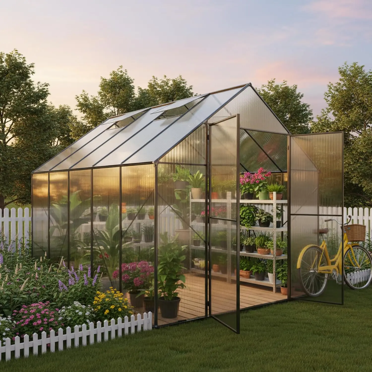 8x10ft Walk-in Greenhouse for Outdoors, Large Polycarbonate Greenhouses with Heavy Duty Aluminum Frame, Adjustable Roof Vent