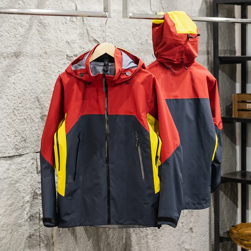 

High-End Outdoor Waterproof Hardshell Jacket Color Block Design Full Glue Sealing Fashionable Urban Style for Men Spring Autu...