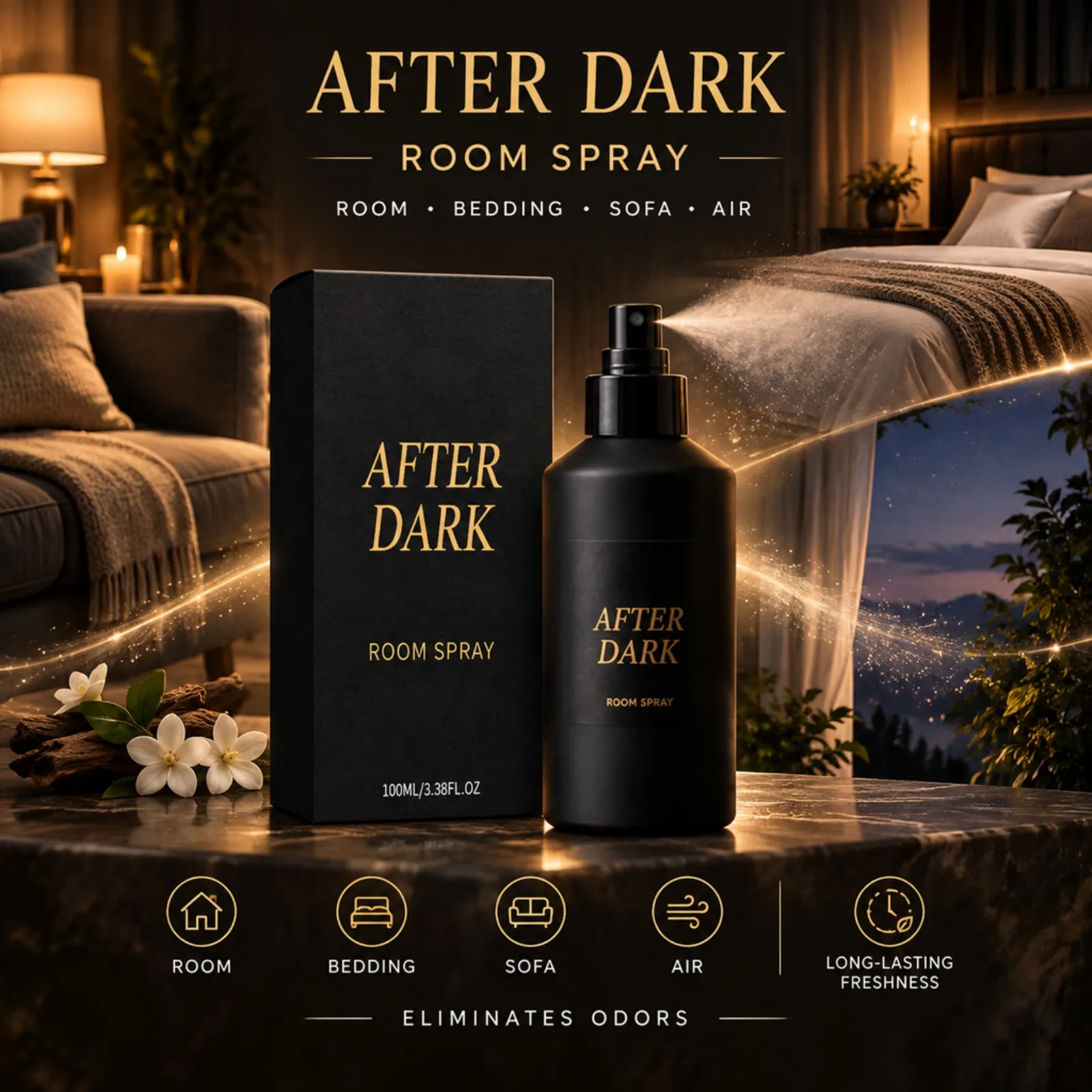 After Dark Room Spray 100ml Nighttime Fragrance Odor Regulation Create Relaxing Warm Atmosphere for Bedroom Home Textiles