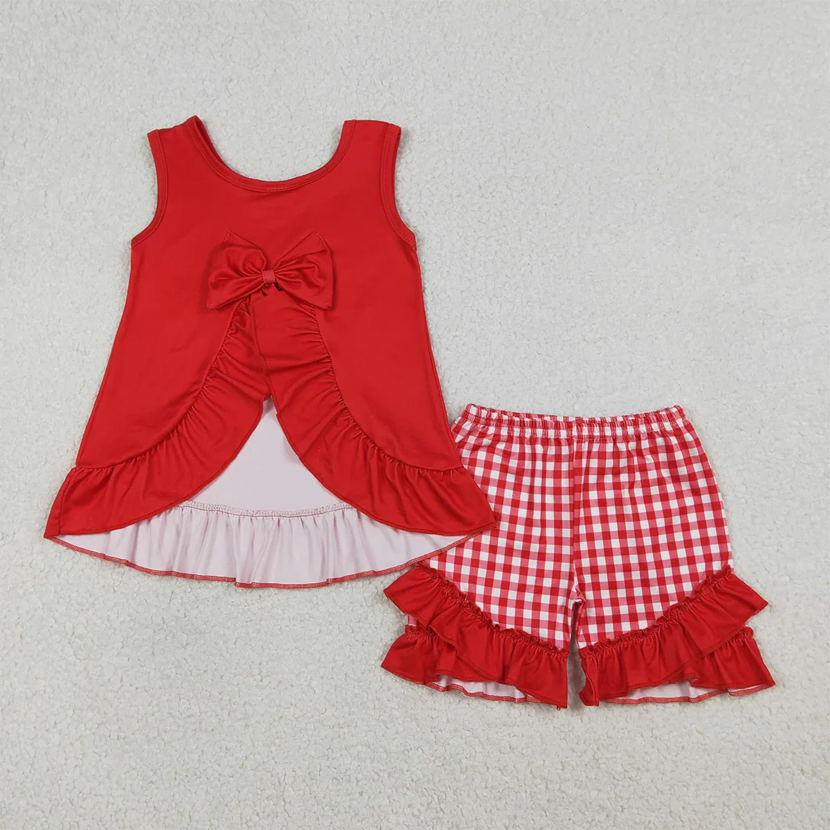 Baby Girl Sleeveless Set Chicken Open Back Bows Kids Ruffle Shorts Clothes Infant Toddler Children Clothing Outfit Wholesale