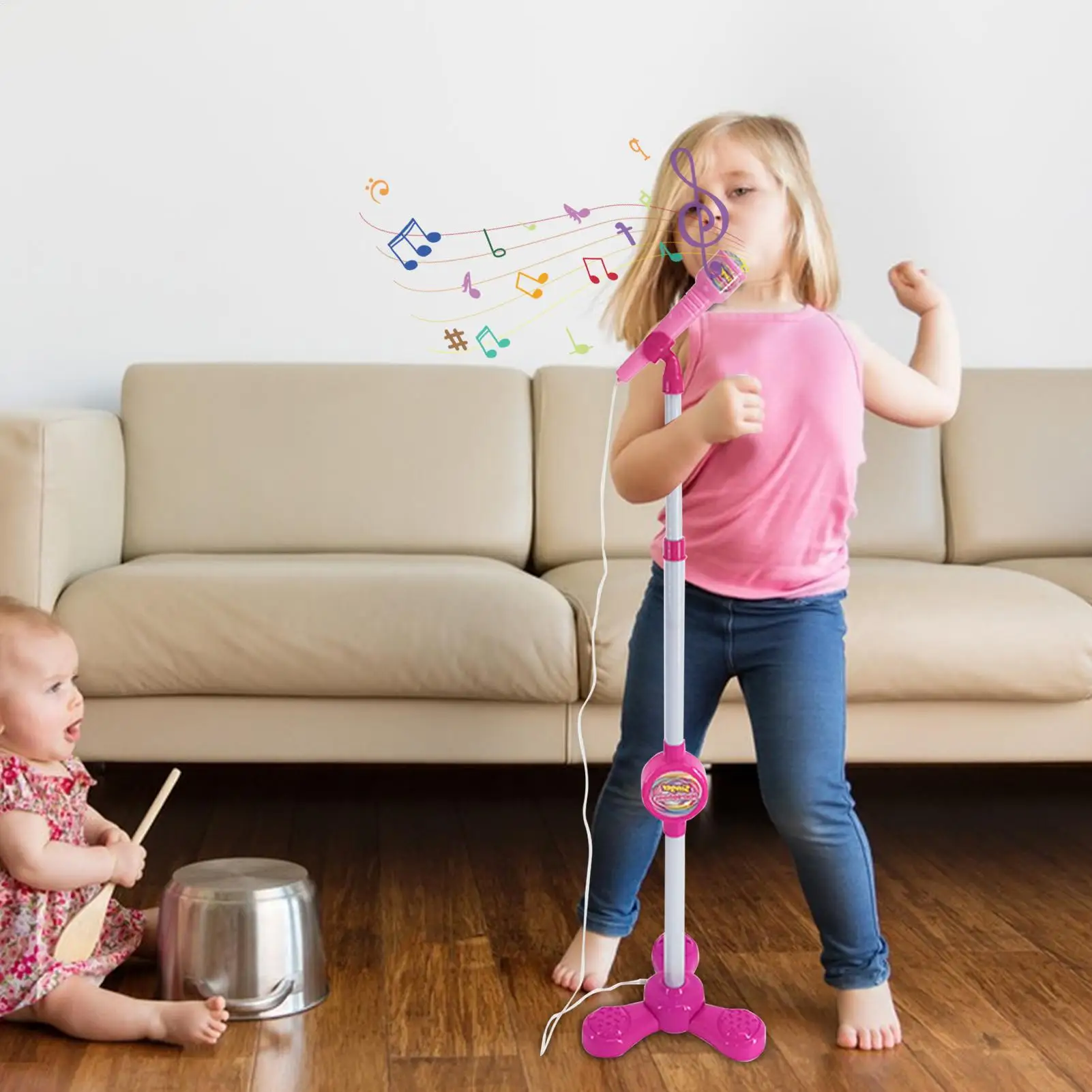 ไมโครโฟนสำหรับเด็กพร้อมขาตั้ง เครื่องคาราโอเกะ ของเล่นเครื่องดนตรี ของเล่นเสริมพัฒนาการ ของขวัญวันเกิดสำหรับเด็กหญิงและเด็กชาย