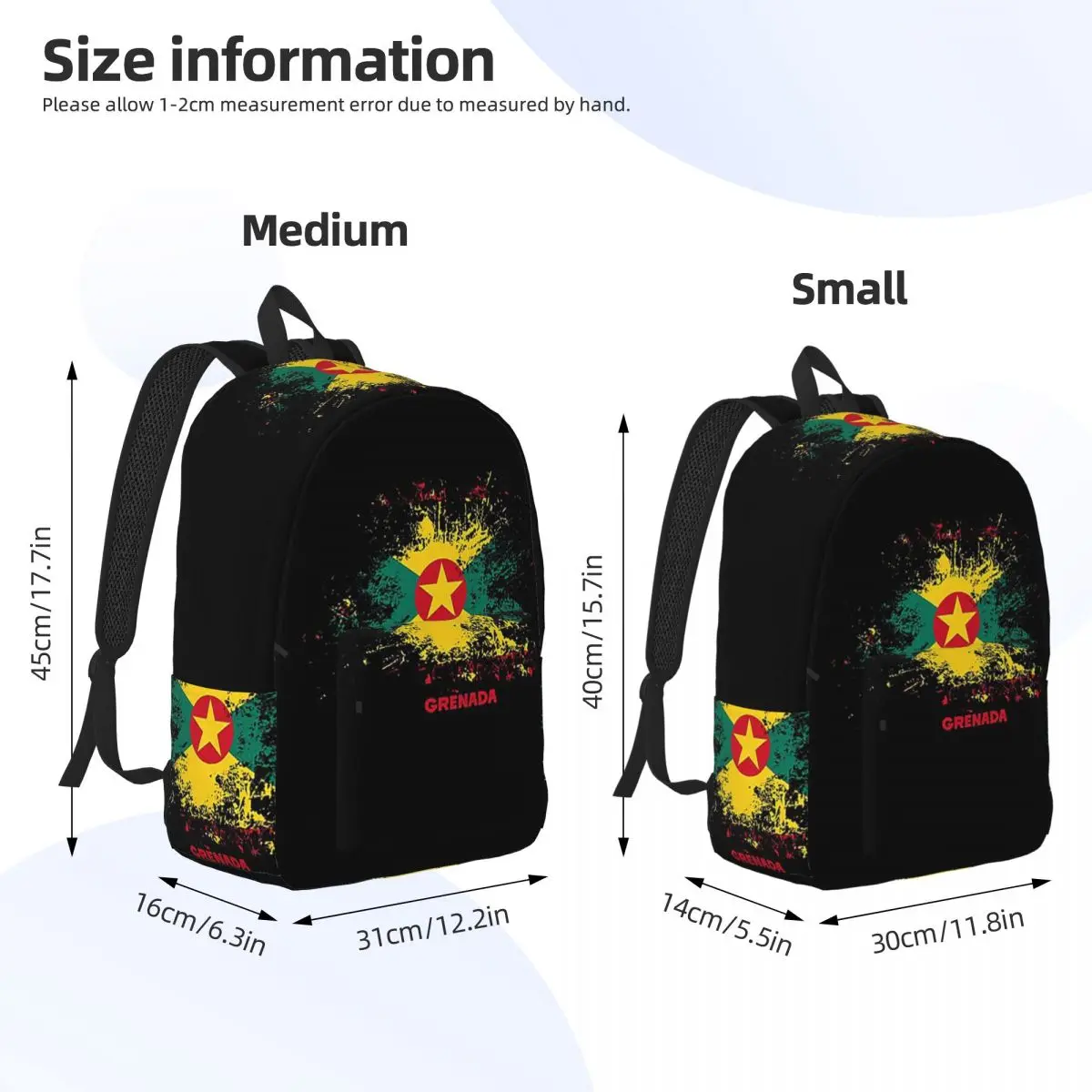 Grenada Watercolor Flag Of Grenada Grenadian Outfit Backpack Daypack Large Capacity Children BookBag School Bag Shoulder