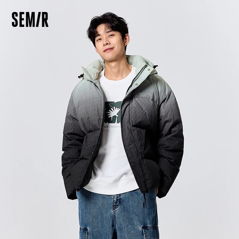 Semir Down Jacket Men Three-Defense Texture Hooded Coat Slightly Loose Raglan Sleeve Design Sense Winter Clothing