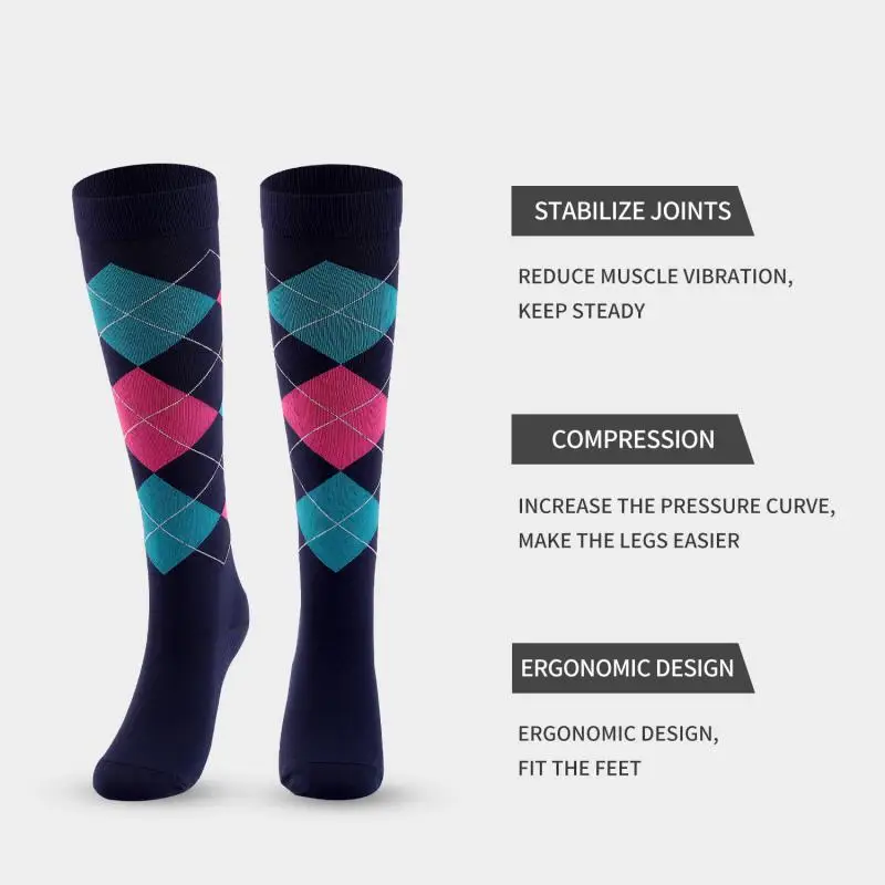 5pair Men Women Running Compression Socks Graffiti Square Outdoor Preventing Varicose Nylon Cycling Fitness Pattern Stockings