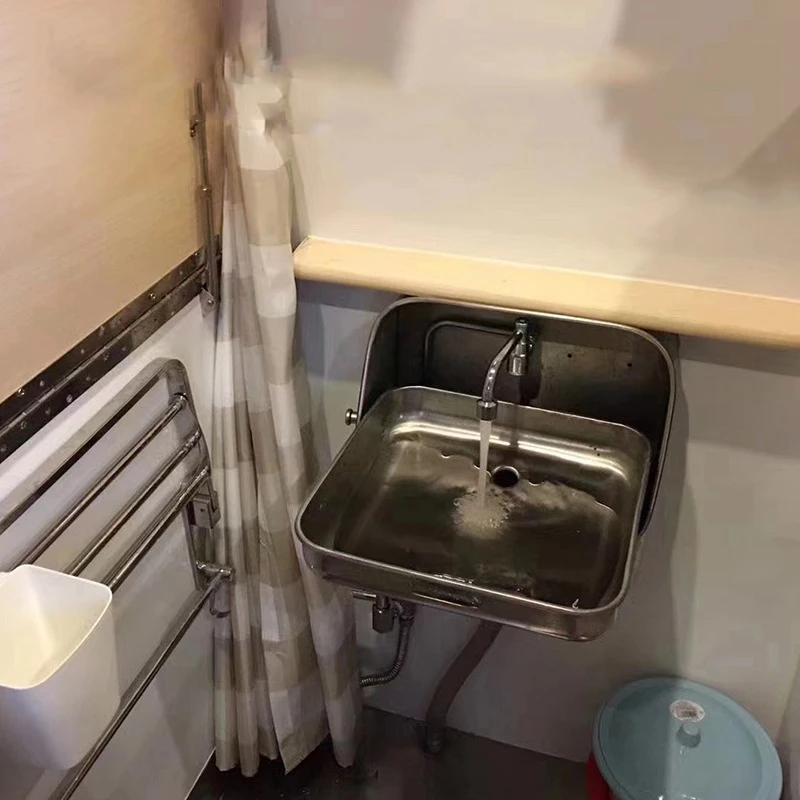 RV stainless steel folding basin with faucet and drain GR-595 white and stainless steel One-piece molding