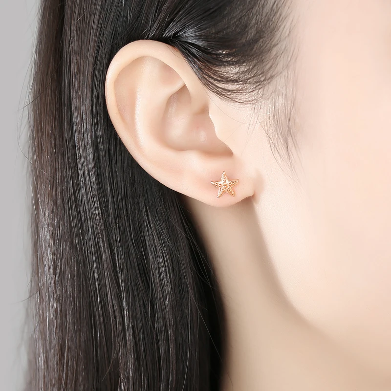 원래 100% 925 스털링 실버 스터드 귀걸이 로즈 골드 불가사리 Earings 여성을위한 파인 쥬얼리 결혼 선물