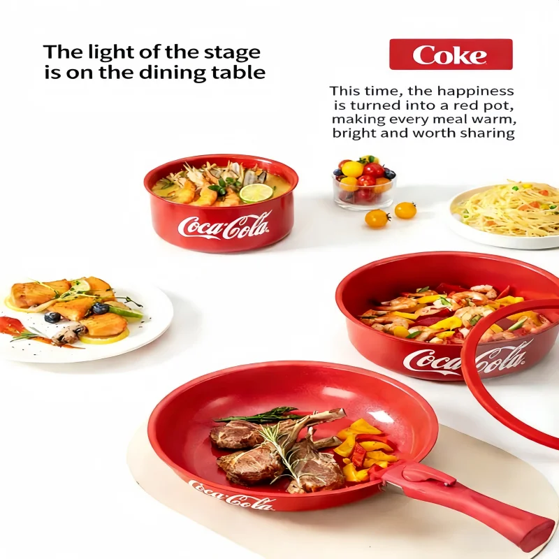 Coca Cola Nonstick Cookware Set Nonstick Detachable Handle Cookware Induction Kitchen Cookware Set for Camping and Home Kitchen