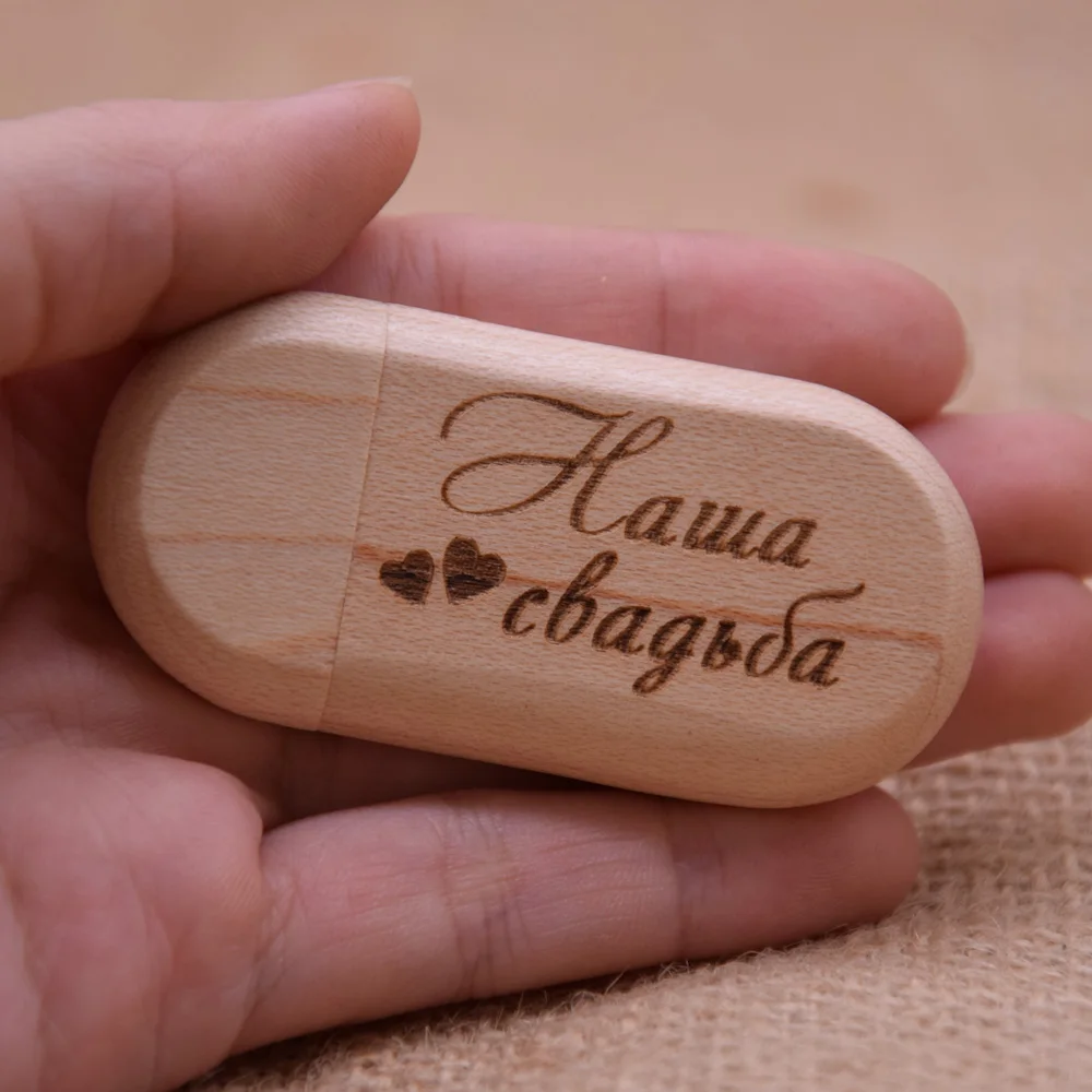 Wooden Usb Flash Drive 2.0 with Box Memory Stick Oval Pendrive 16GB 32GB 4GB 8GB  U Disk Pen drive Custom Logo  for Gift Wedding