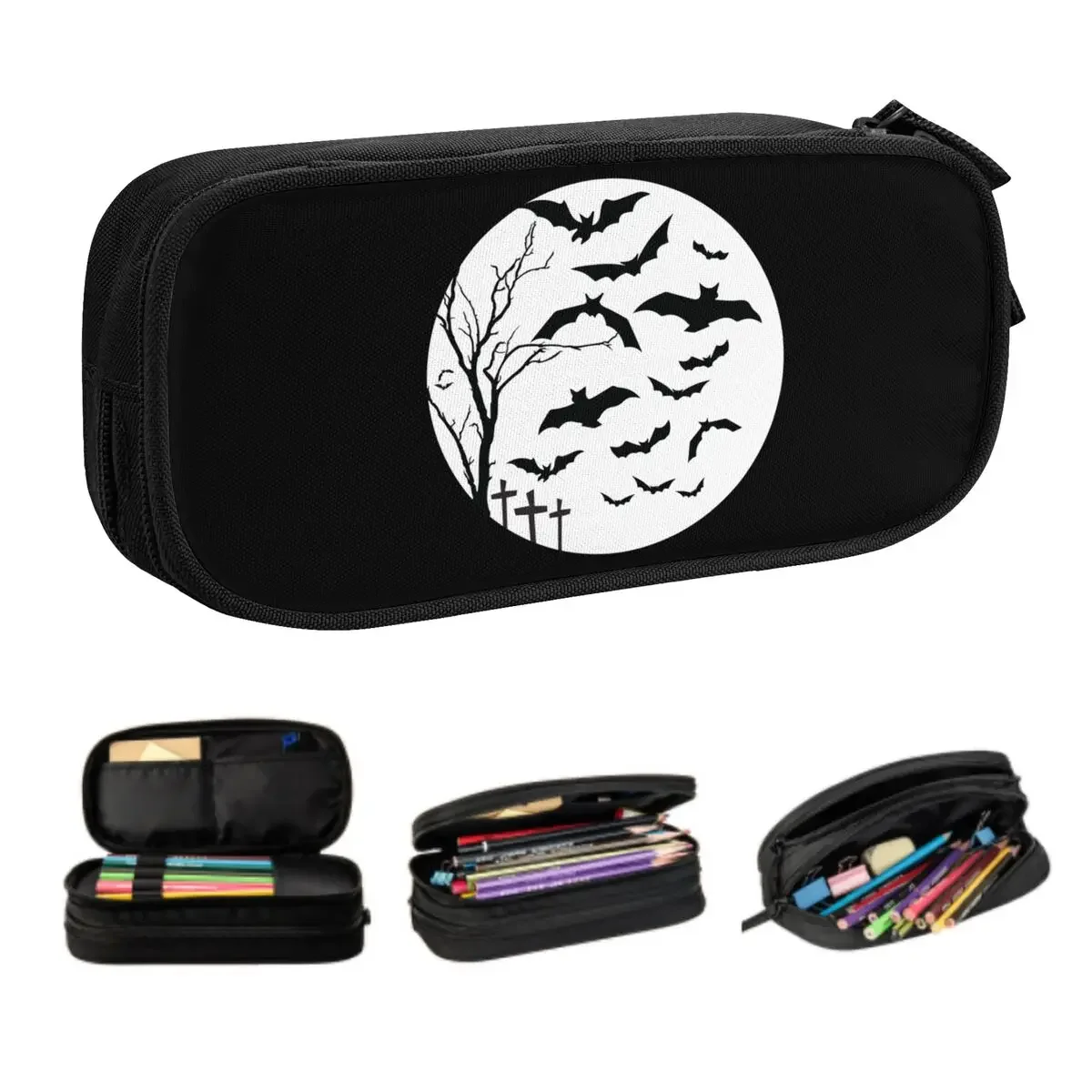 Custom Halloween Vampire Bat Moon Kawaii Pencil Cases Boys Gilrs Large Capacity Pencil Pouch Students Stationery