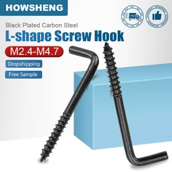 HOWSHENG 5-40pcs L-Shaped Hook Screw Net Wire Ceiling Screws M2.4 M2.5 M2.8 M3.4 M3.7 M3.8 M4.7 Black Plated Screw-In Hanger