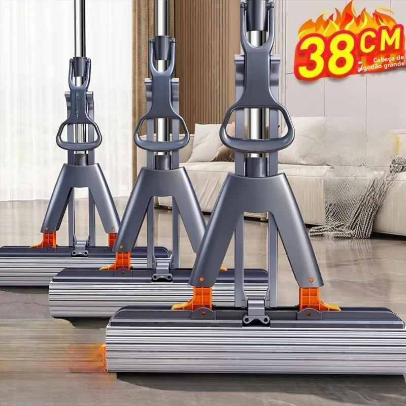 ハンズフリーウォッシュスポンジモップ-家庭用-2026年新型-吸水性抜群-ペアコットンフロアモップ-超極細繊維素材