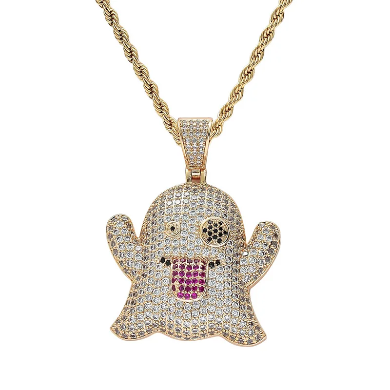 

Хип-хоп AAA кубический цирконий Paved Bling Iced Out Tongue Out призрак подвески ожерелье для мужчин рэпер ювелирные изделия цвета: золото, серебро