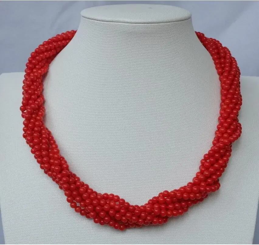 Jewelry   fashion 8strands Red Round Coral beads necklace with zircon leopard/cheetah clasp