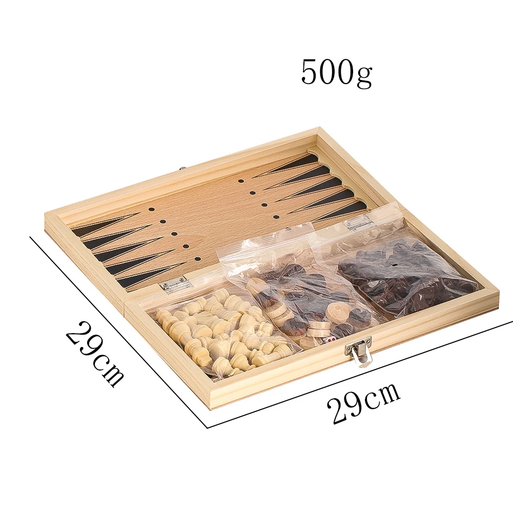 Wooden 3-in-1 Checkers Backgammon and Chess Set Model Suitable for Parties Travel Portable Foldable