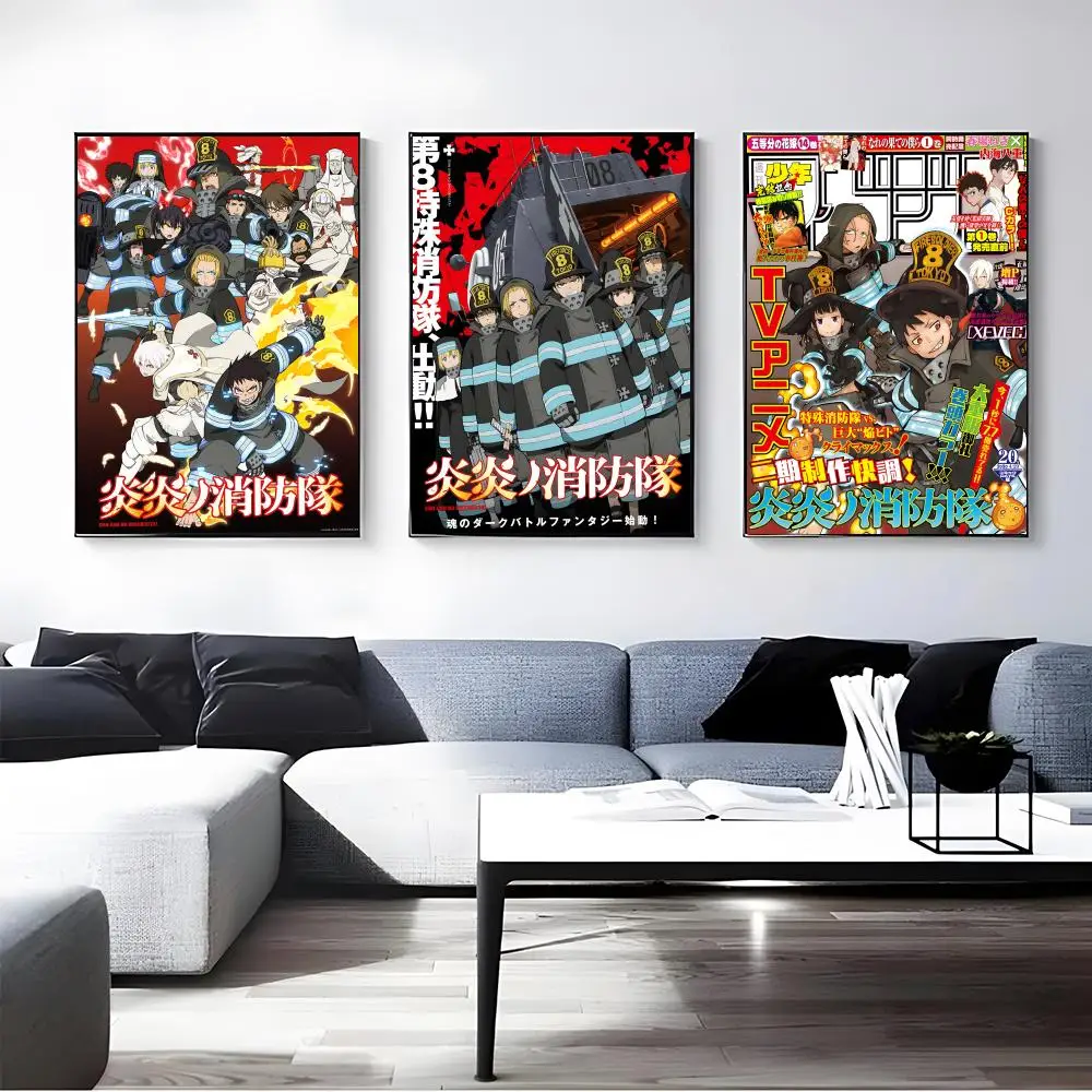 Anime Fire Force Poster Self-adhesive Art Waterproof Paper Sticker Coffee House Bar Room Wall Decor