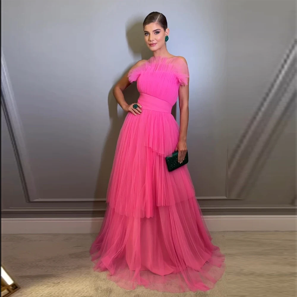 Elegant Party Dresses for Women 2023 Tulle A-Line Layers Formal Occasion Dresses Strapless Long Evening Dresses