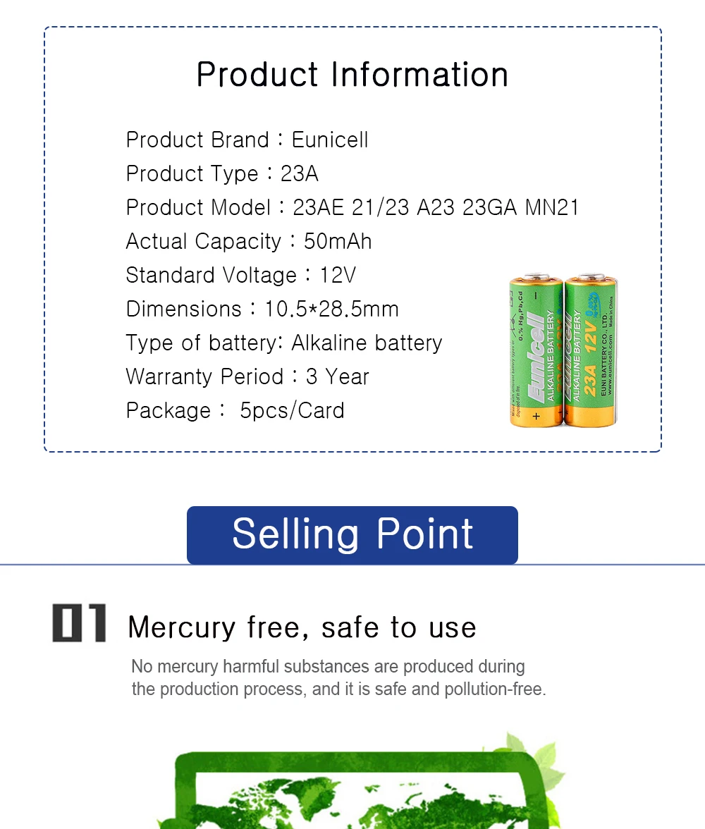 50pcs 12V 23A Alkaline Battery 23GA 21/23 A23 A23S E23A EL12 MN21 MS21 V23GA MN21 L1028 RV08 GP23A K23A For Doorbell Remote